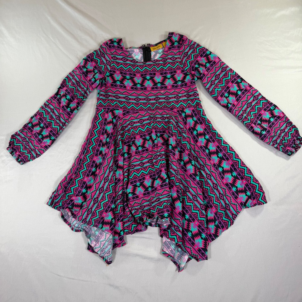 Wrangler Womens Western Shirt Medium Aztec Cowgirl Rodeo Handkerchief Hem Ranch